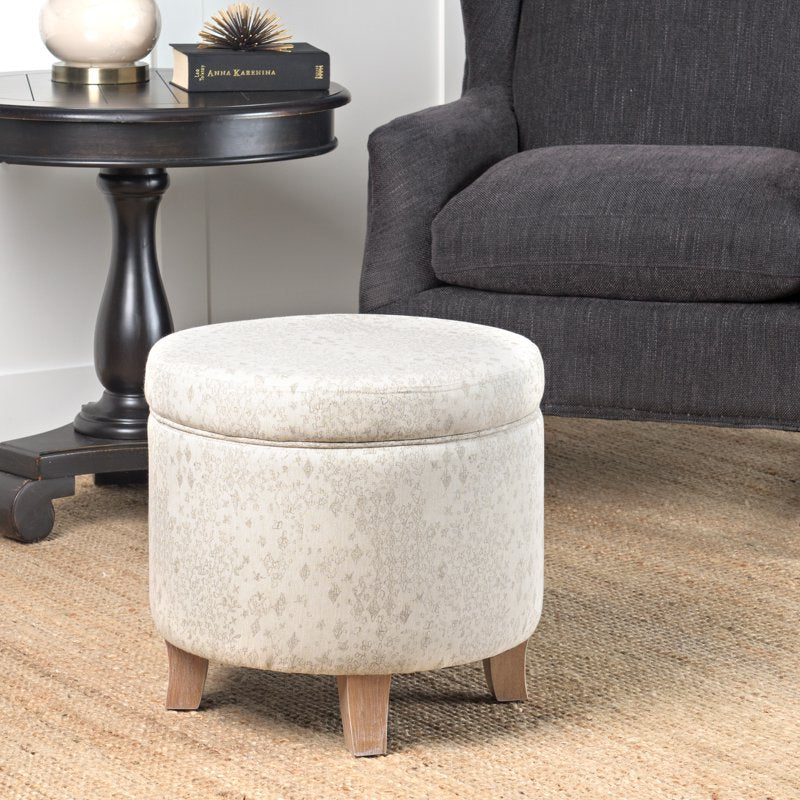 Round Storage Ottoman with Flared Wood Legs - Multiple Colors
