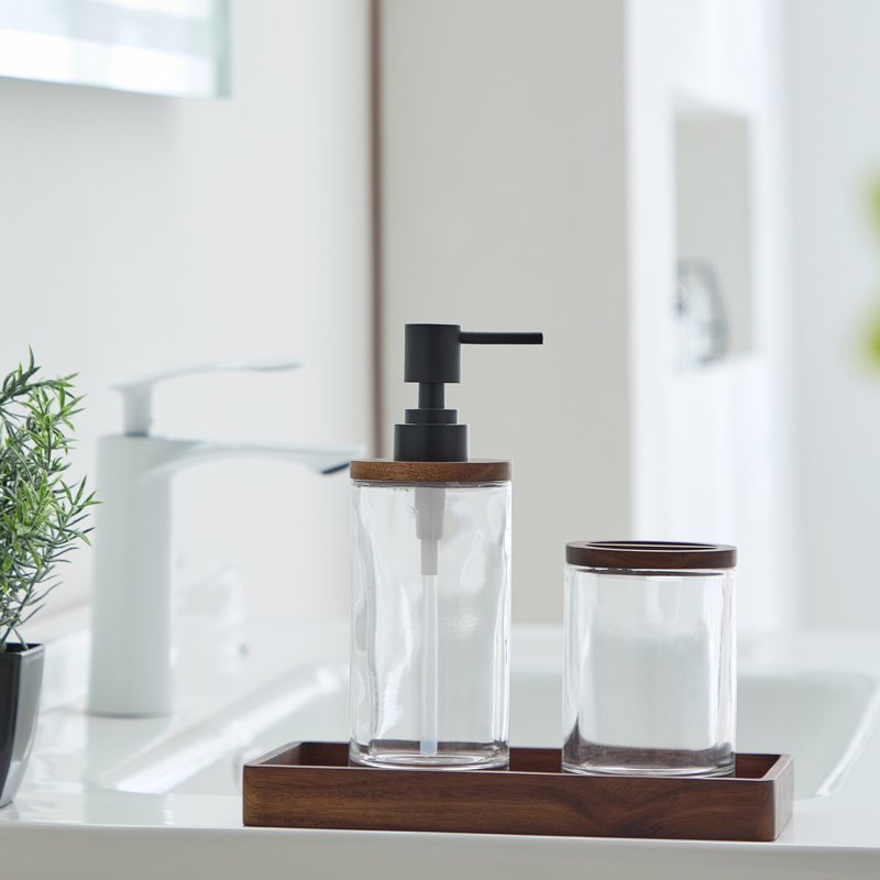 Soap Dispenser with Acacia Wood Accents - 12 Oz Glass Pump - Single
