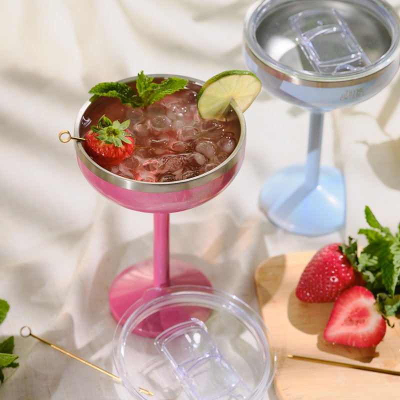 Stainless Steel Margarita Tumbler with Sliding Lid - Pink 10oz