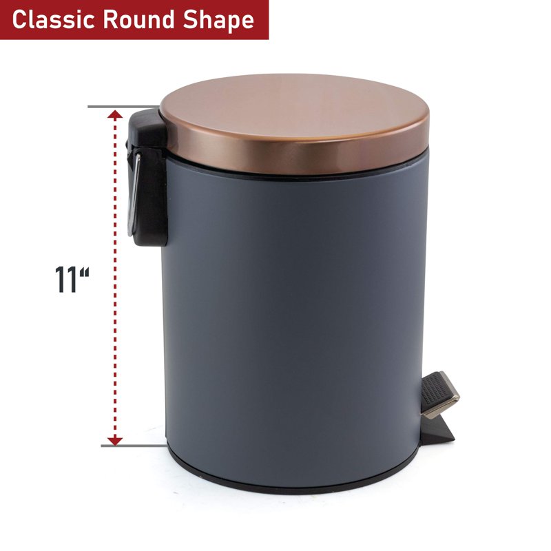 5 Liter Grey and Copper Round Step Trash Can - Compact Design