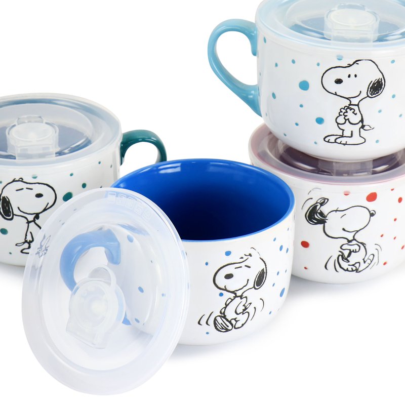 Snoopy Stoneware Soup Cup Set - 25oz, 4 Assorted Designs