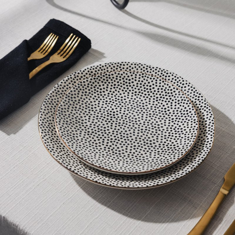 12-Piece Black & White Medallion Stoneware Dinnerware Set - 3 Pack