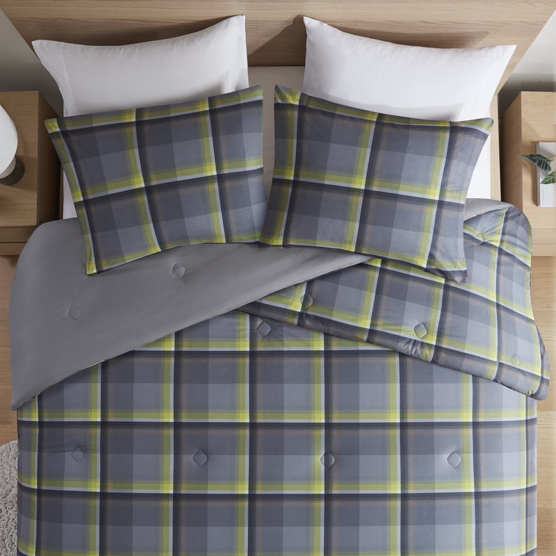 Western Plaid Comforter Set - Full/Queen, Green, 3-Piece Bedding Set with Shams