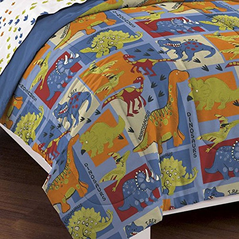 Kids Dinosaur Comforter Set - Twin 5-Piece Bed-in-a-Bag for Children