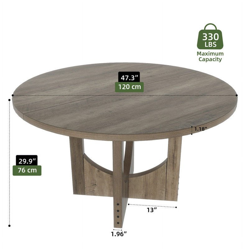 Round Dining Table for 6-8 Guests - Farmhouse Style, Grey Finish