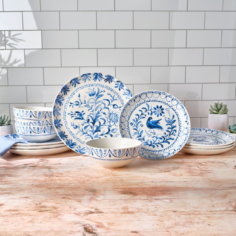 Sicily Blue 12-Piece Stoneware Dinnerware Set - Service for 4