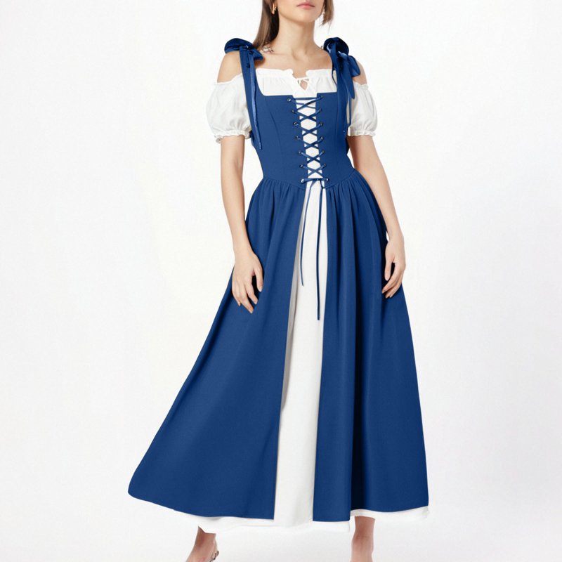 Medieval Renaissance Costume Dress Women Vintage Blue Maxi Dress XXL - AA Blue