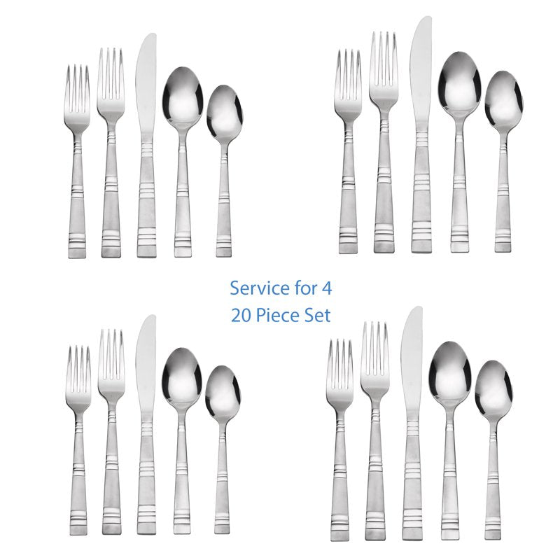 20-Piece Stainless Steel Flatware Set - Ashton Square Design