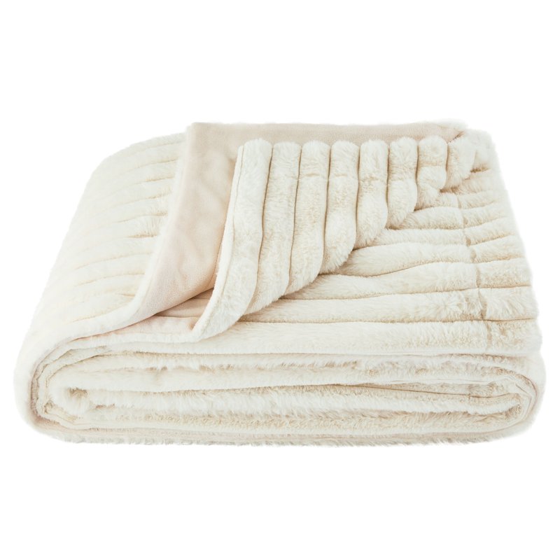 Full/Queen Faux Fur Blanket - Vanilla Dream, 86x90 Inches Reversible Comfort