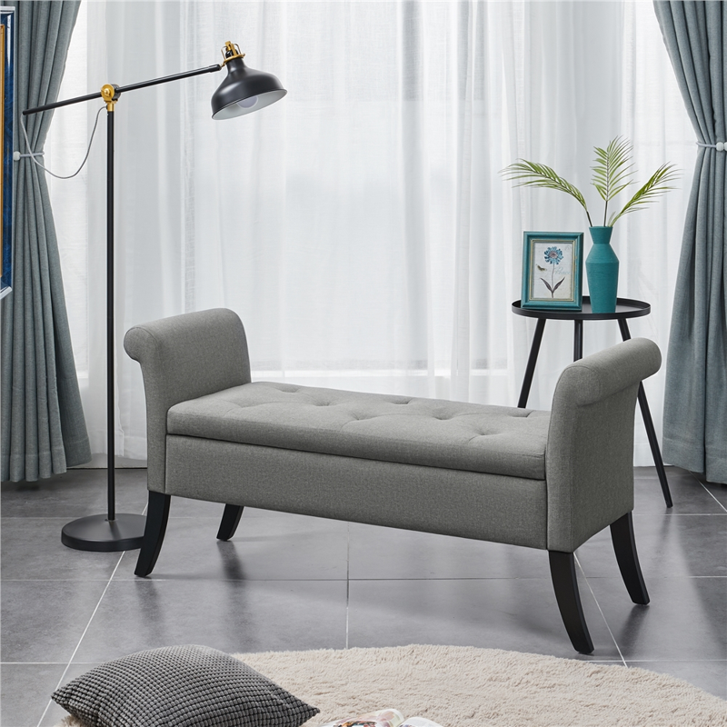 Button Tufted Storage Ottoman Bench with Rolled Arms - Multiple Colors