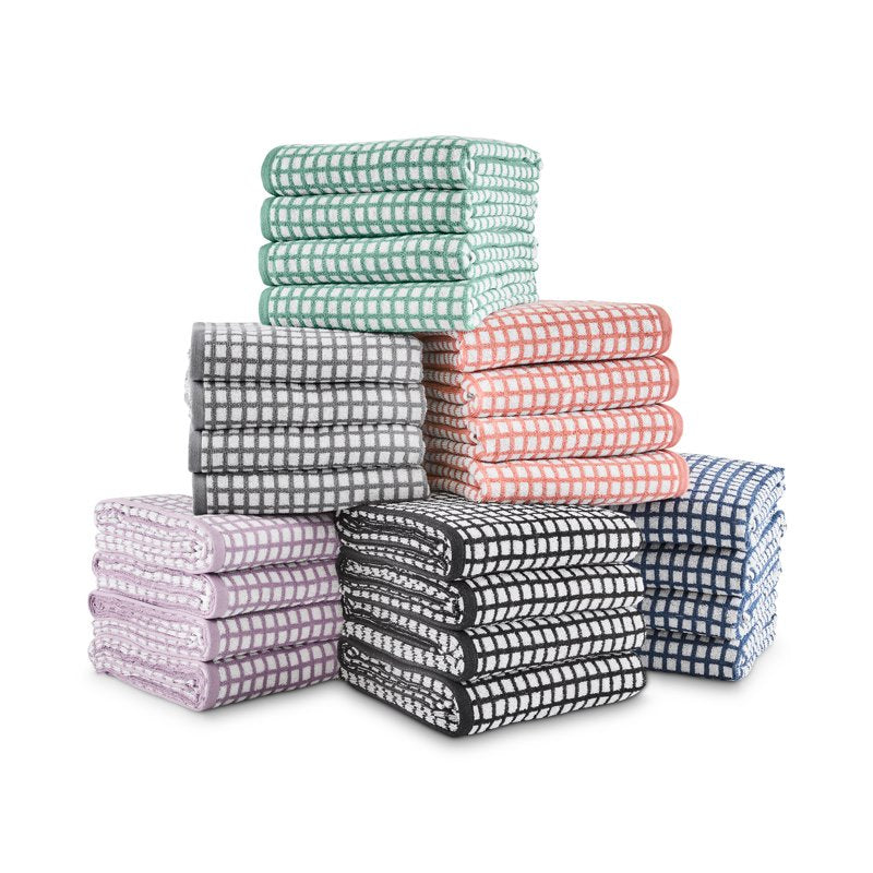 Mainstays Checkered Bath Towel Set - Terra Cotta, 4-Piece, 30 x 54 Inches, Quick-Dry Cotton, Folded Edges, Soft & Absorbent