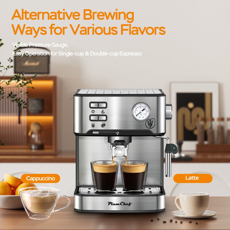 20-Bar Espresso Coffee Machine with Milk Frother - Silver
