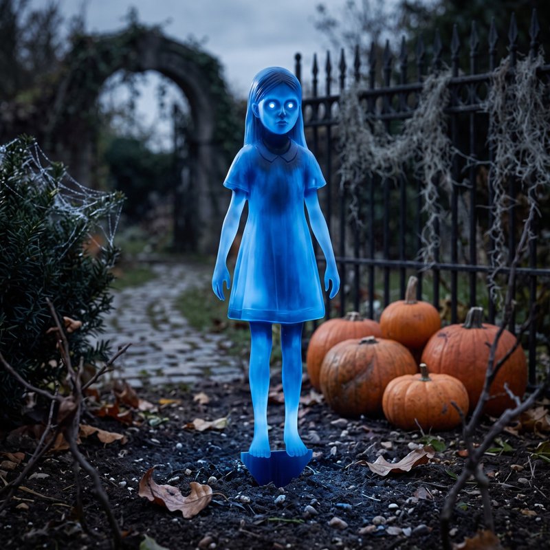 Halloween Blue Ghost Yard Stake - Creepy Female Ghost Ground Sign Variation 1#J
