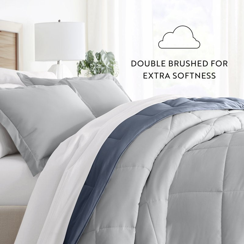 Reversible All-Season Light Gray & Stone Comforter Set - Full/Queen