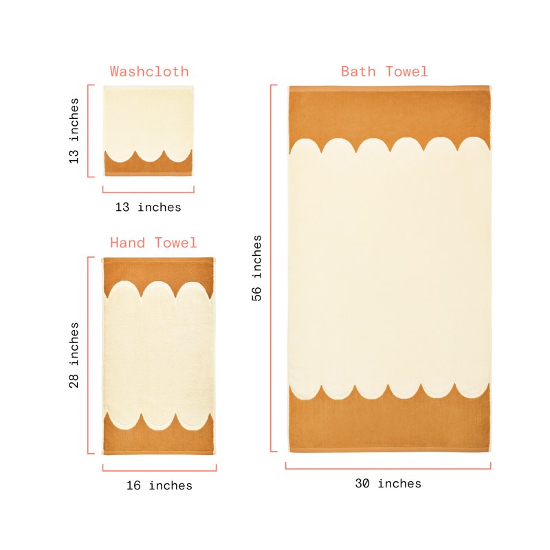 Yellow 6-Piece Cotton Bath Towel Set with Scalloped Edges - Soft & Absorbent