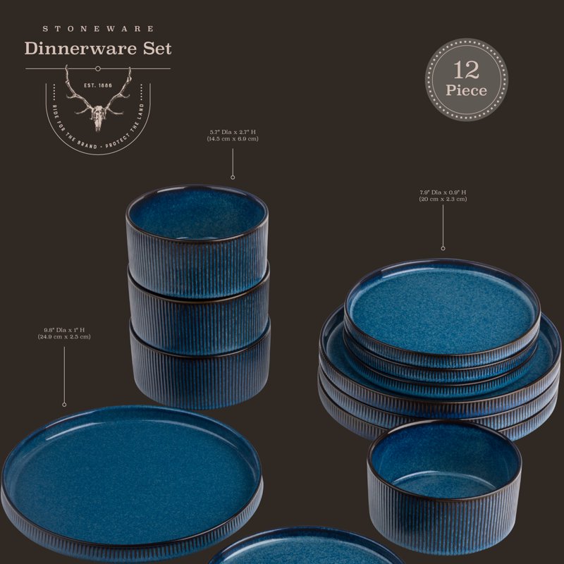 Yellowstone John 12-Piece Ceramic Dinnerware Set - 2 Pack