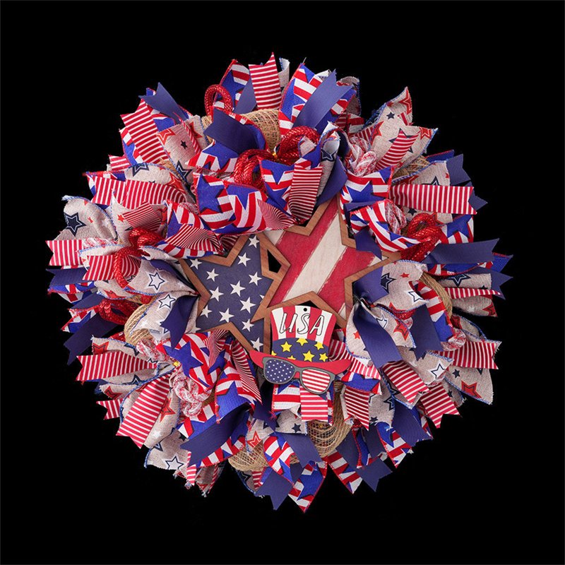 Patriotic 4th of July Wreath for Front Door - Red White Blue Flower Decor - Variation Z0B