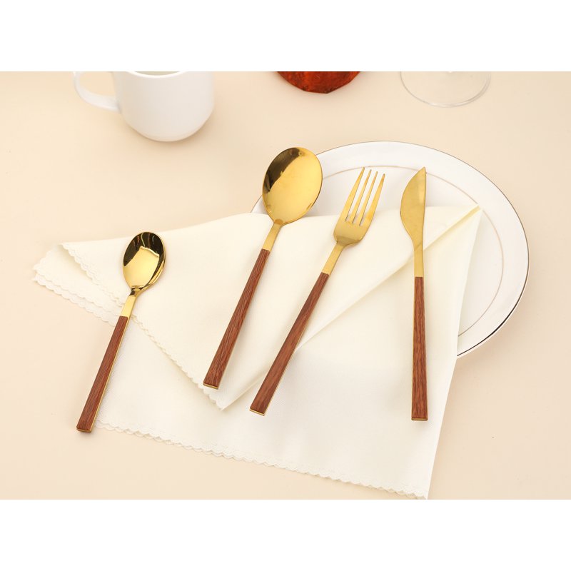 Stainless Steel Mirror Polished Flatware Set - Gold 4 Pcs