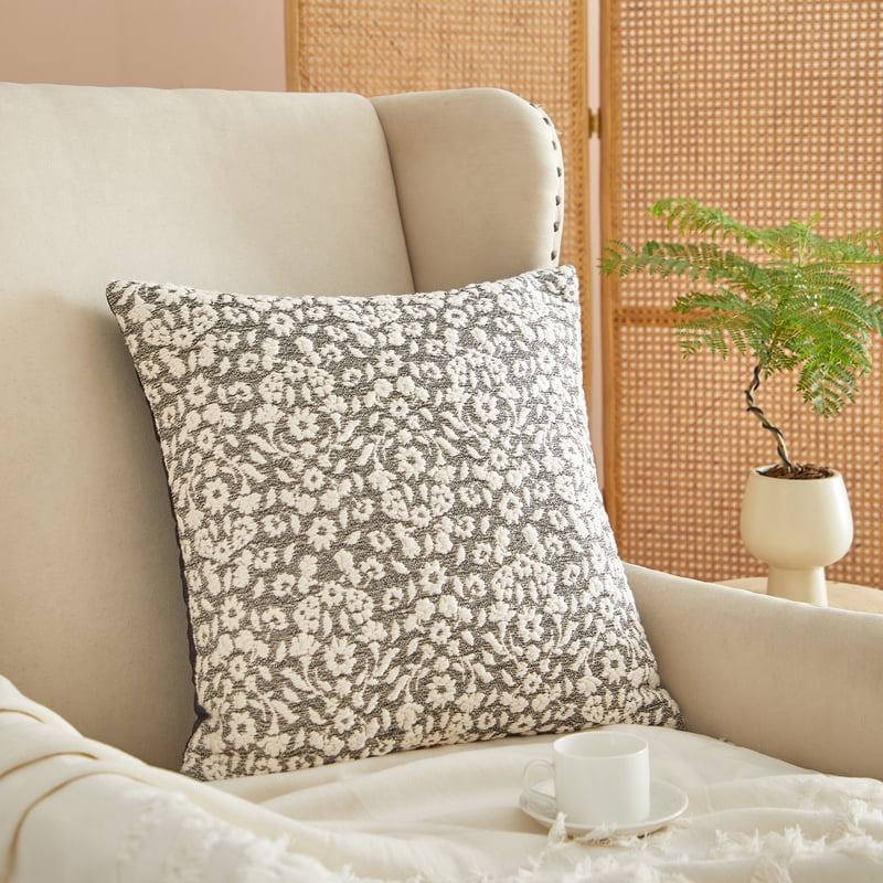 Better Homes & Gardens Black Burned Blooms Pillow - 20x20 Inches, Black