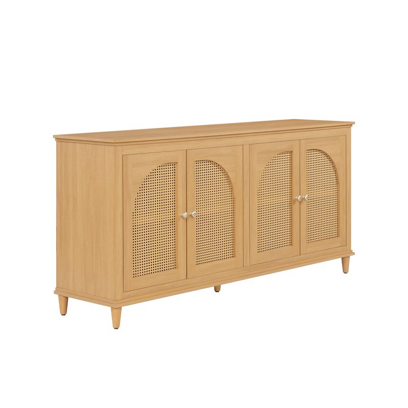 4-Door Rattan Buffet Sideboard Cabinet - Warm Honey Finish