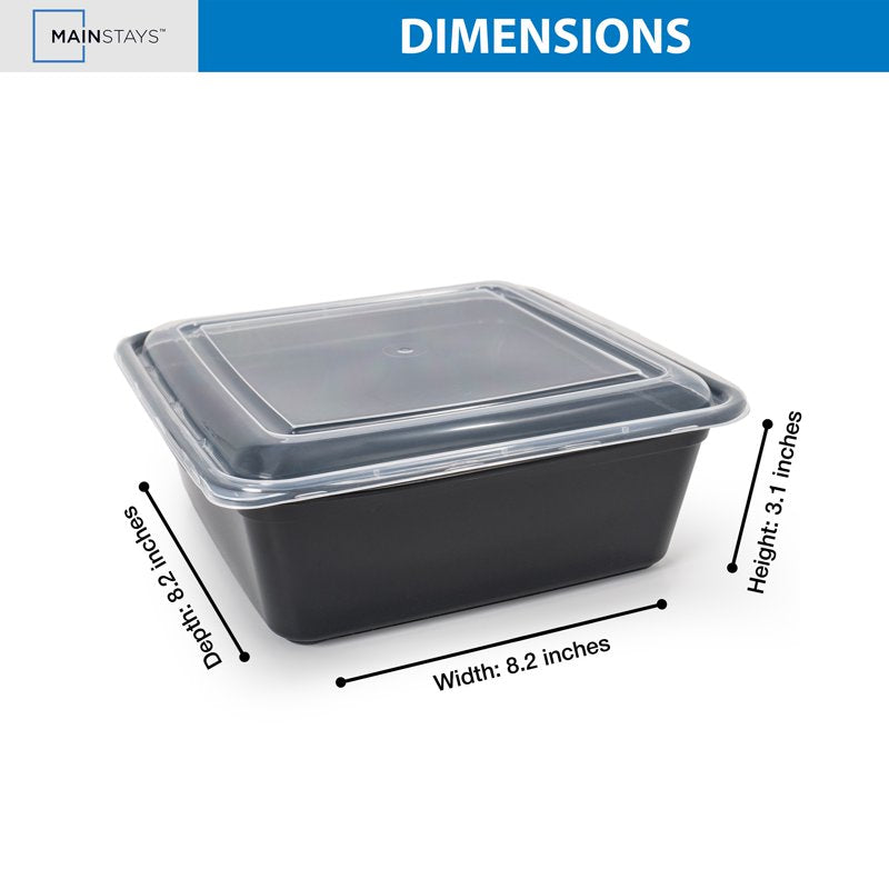 8-Cup Tall Square Meal Prep Containers - 10-Piece Set with Lids