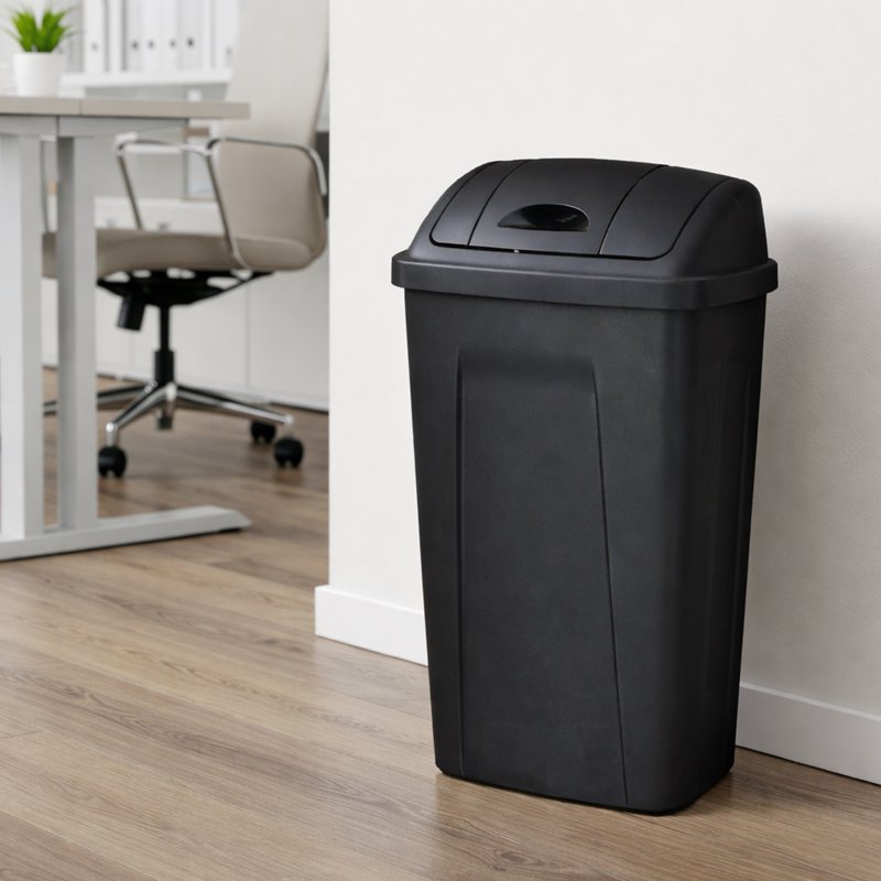 13 Gallon Kitchen Trash Can with Swing Top Lid - Black