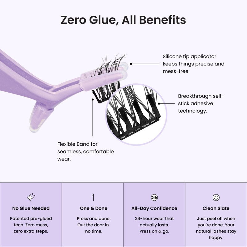 Press-On False Eyelash Clusters with Applicator - No Glue Required