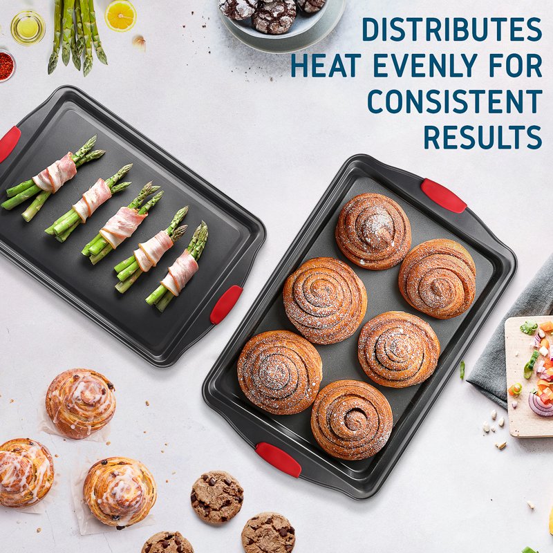 Non-Stick Baking Sheet Set - Carbon Steel with Silicone Handles, 2 Pc