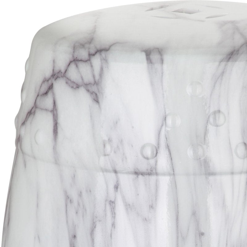 Ceramic Jade Swirl Garden Stool - White Accent Piece