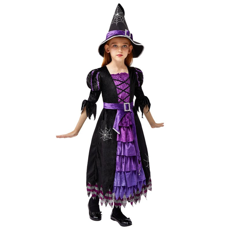 Toddler Girls Witch Costume Set XS (3-4 Years) Halloween Dress Up with Hat & Broom