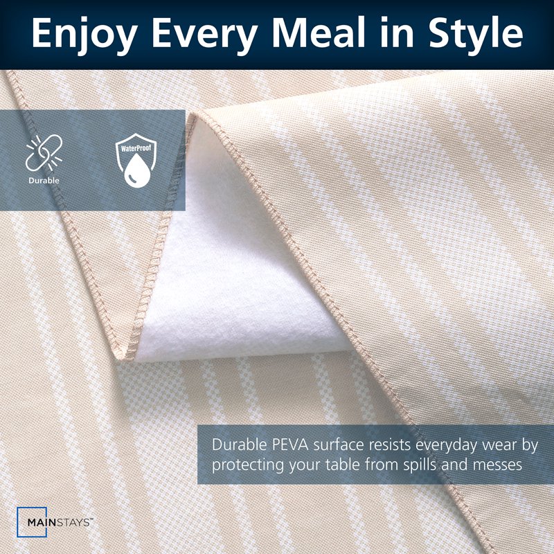 PEVA Tablecloth 60" x 84" - Saville Beige Tan Stripe
