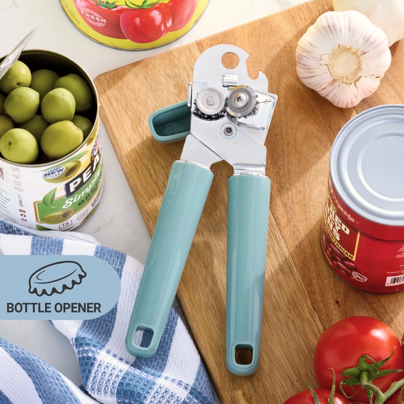 Professional Manual Can Opener with Built-in Bottle Opener - Sage Green