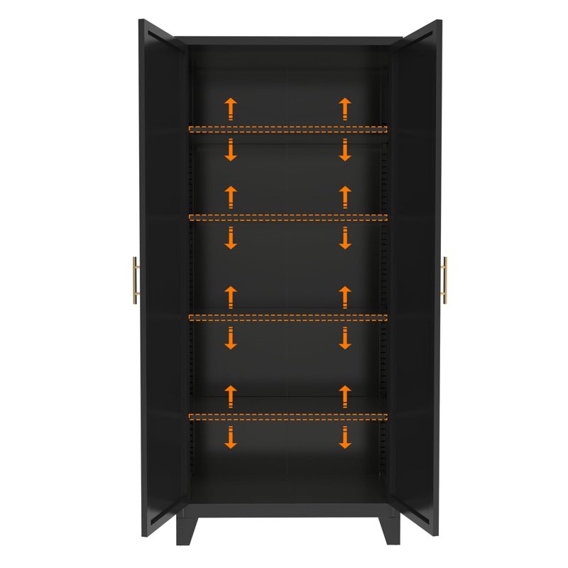 70.8" Black Tall Kitchen Storage Cabinet with 4 Adjustable Shelves