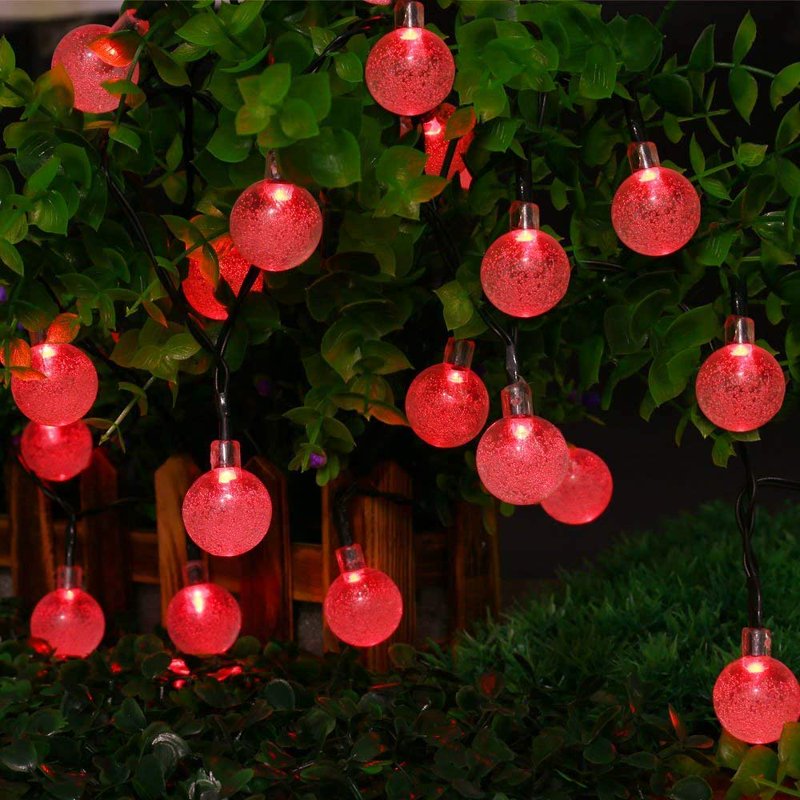 22M 200LED Solar Crystal Ball String Lights Waterproof 8 Mode Globe Fairy Lights - Red