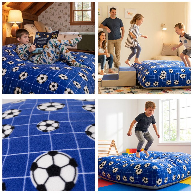 Sensory Crash Pad for Kids & Adults - 48" x 48" Blue+Black/White Football