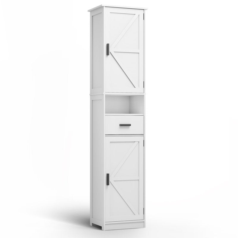 Floor Storage Cabinet - Wood Pantry Cabinet with Adjustable Shelves - White
