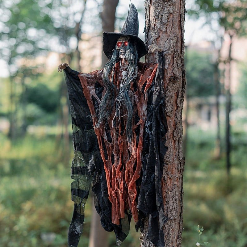 Halloween Animated Hanging Witch Decor - Sound Activated Ghost Prop with Variation Coffee