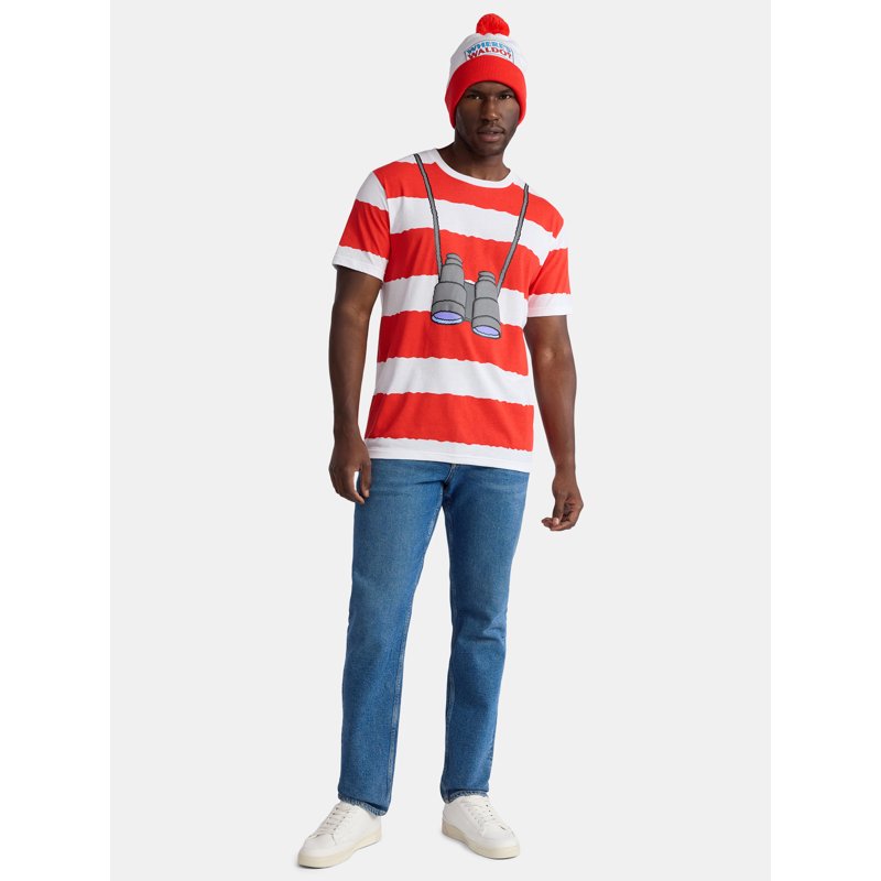 Kids Multicolor Waldo Graphic T-Shirt & Beanie Set L - Halloween Costume