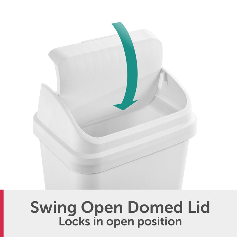 13 Gallon Kitchen Trash Can with Swing Top Lid - White