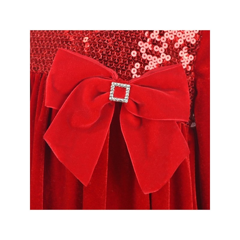 Girls Red Velvet Sequin Bow Dress for Xmas Pageant Weddings - 10 Years