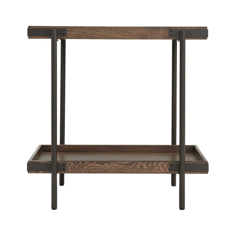 27" Rustic Industrial Side Table with Shelf - Oak & Metal