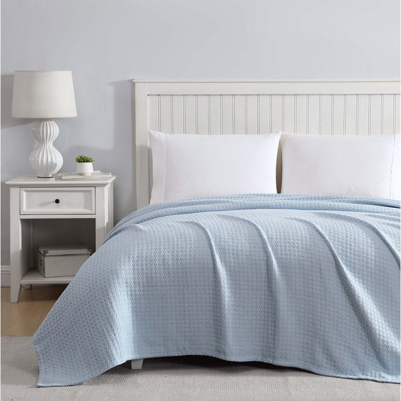 Grand Hotel Woven Cotton Blanket - King Size Pearl Blue - Soft & Durable Bed Cover