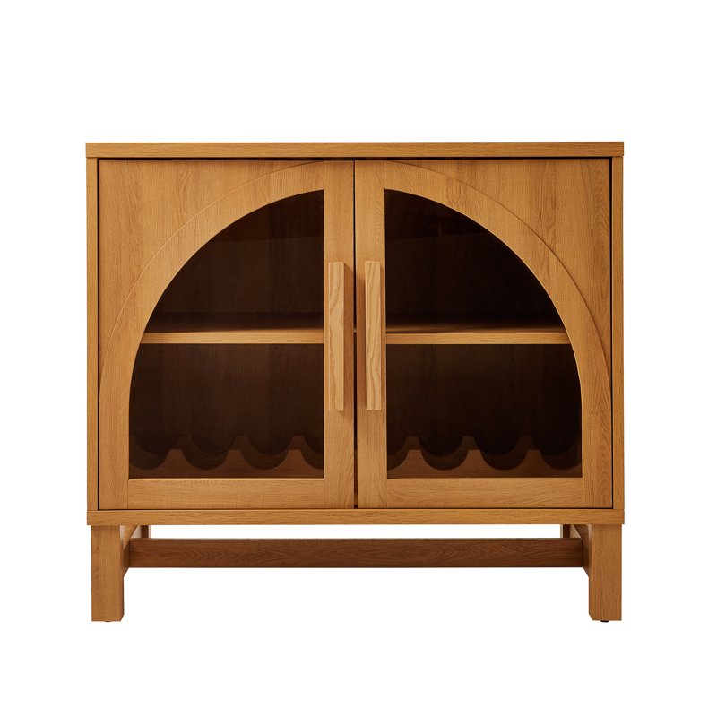 Better Homes & Gardens Juliet Bar Cabinet Light Honey Finish - Modern Kitchen Storage with Wine & Glassware Racks