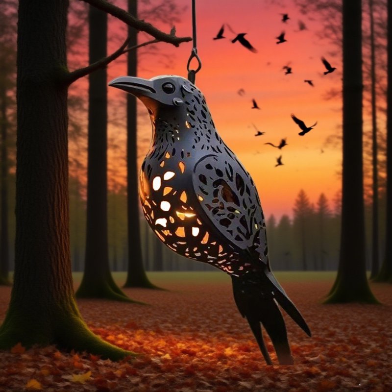 Halloween Crow Lantern - Spooky Outdoor Pendant Lamp for Garden & Patio Decor