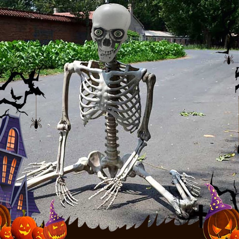 70 cm Life-Size Posable Halloween Skeleton Beige Indoor Outdoor Decor