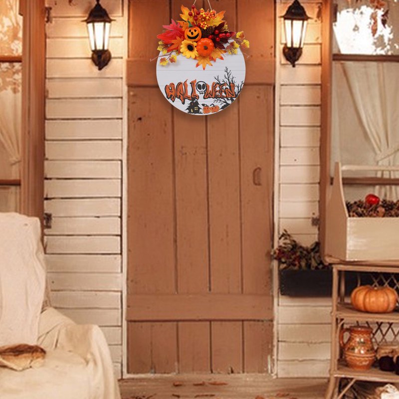 Halloween Wreath for Front Door - Artificial Autumn Decor, Indoor Outdoor, Variation A