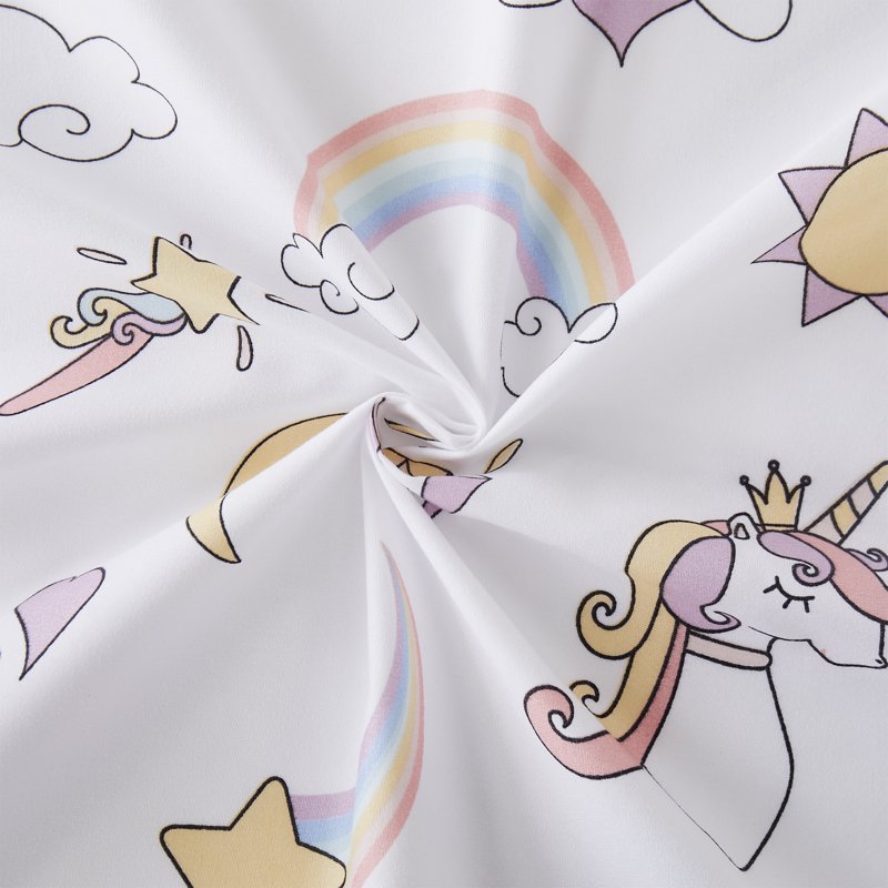Kids Microfiber Fitted Sheet Set - Magical Unicorns Full Size with Straps