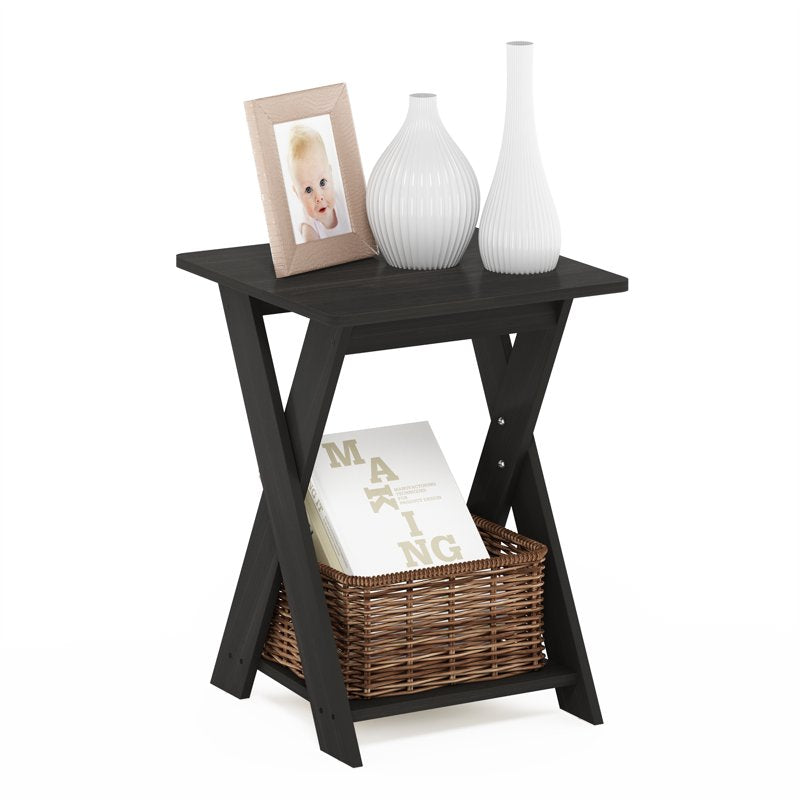 Modern Espresso Criss-Cross End Table with Shelf
