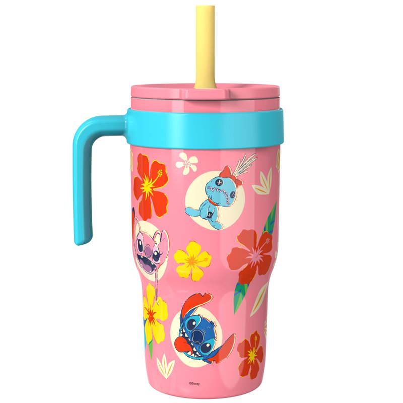 18oz Pink Stitch Kids Straw Tumbler - Double Wall Stainless Steel