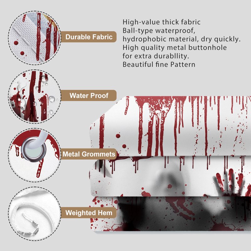 Seasonwood Halloween Shower Curtain - Bloody Hand Waterproof Bathroom Decor 72x72 in